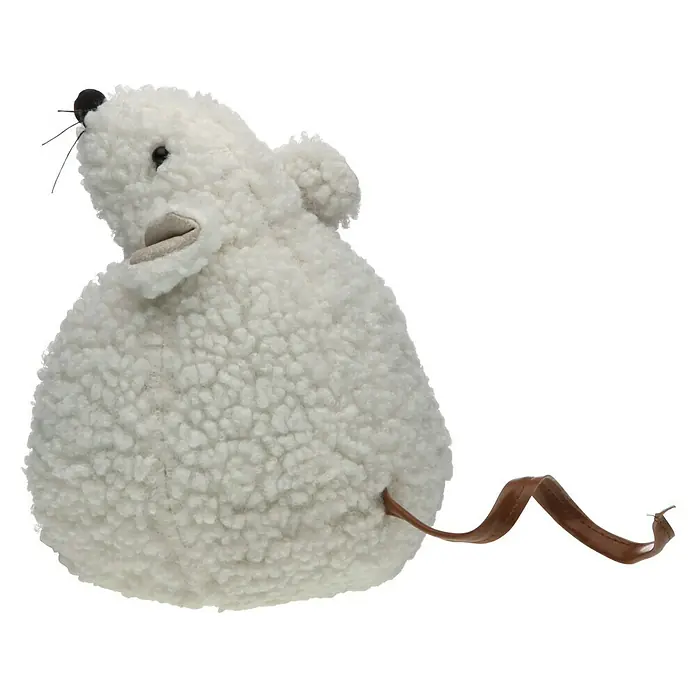 Versa Tope de puerta Ratón blanco - L x An x Al: 11 x 11 x 26 cm, Blanco - Un ratón de peluche blanco y esponjoso con cola marrón, perfecto para abrazar y como pieza decorativa.