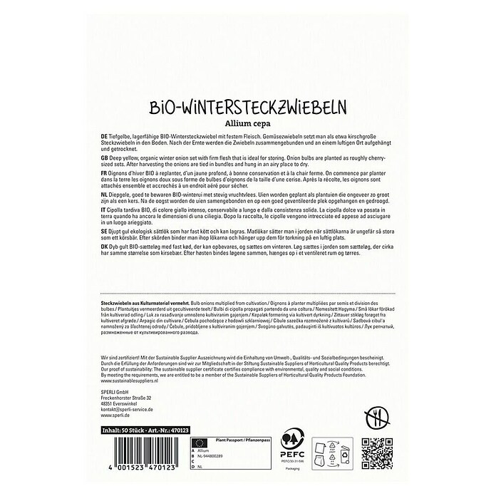 Sperli Steckzwiebeln Bio Shakespeare (Botanische Bezeichnung: Allium cepa 'Shakespeare', 50 Stk.) | BAUHAUS