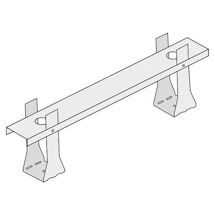 Knauf Pocket Kit Easy CW-Standprofil 100 Höhenausgleich - Knauf Pocket Kit Easy Schiebetürsystem - Hellgraue Metallschiene mit zwei integrierten Stützen und mehreren Löchern.