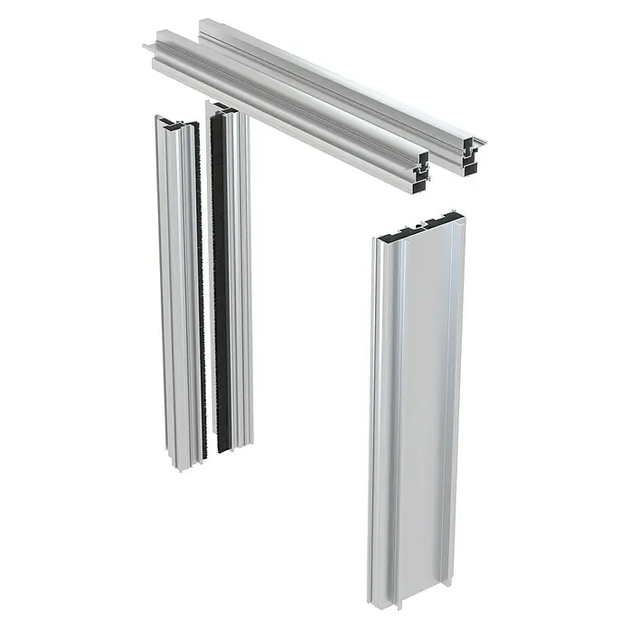 Knauf Pocket Kit Easy Spachtellaibung CW100 - Trockenbauzubehör geeignet für: Glastüren, 1-flügelig, Passend für: Knauf Schiebetür-System Pocket Kit - Produktansicht von Aluminiumprofilen für Konstruktionszwecke, ideal für Rahmen und Strukturen.