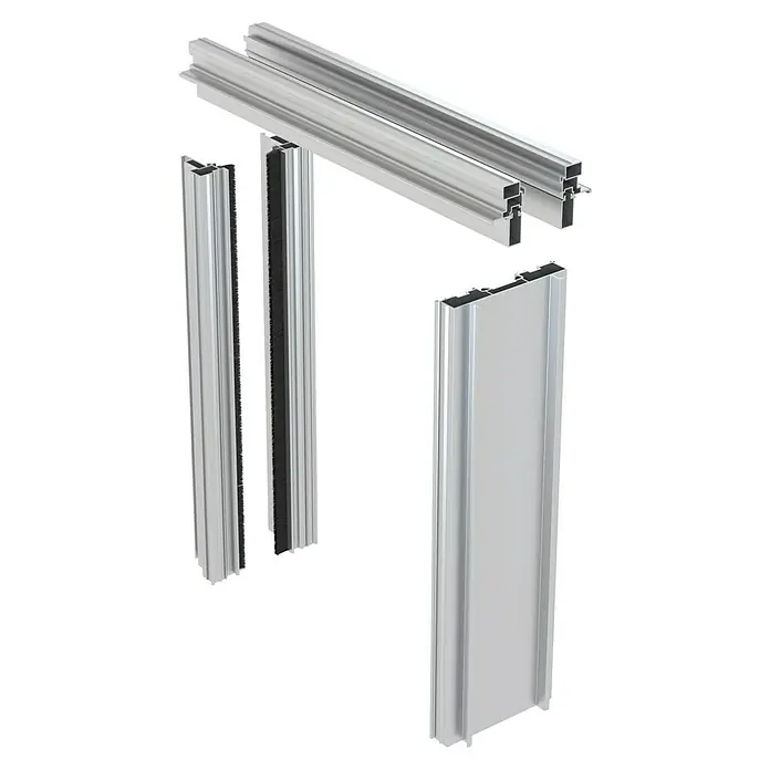 Knauf Pocket Kit Easy Spachtellaibung CW100 - Trockenbauzubehör geeignet für: Holztüren, 1-flügelig, Passend für: Knauf Schiebetür-System Pocket Kit - Darstellung von Aluminiumprofilen, die für verschiedene Konstruktionen geeignet sind, mit klaren Linien und präzisen Formen.