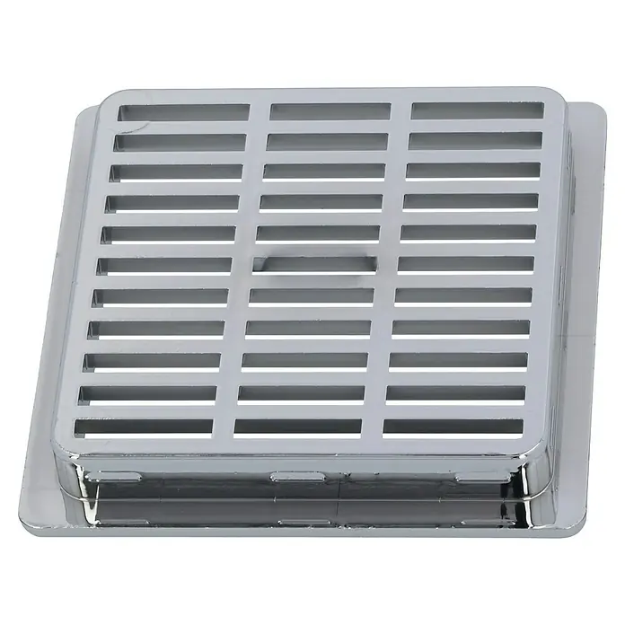 Suki Rejilla de ventilación - 57 x 57 mm, Plateado - Rejilla de desagüe cuadrada cromada con ranuras paralelas.