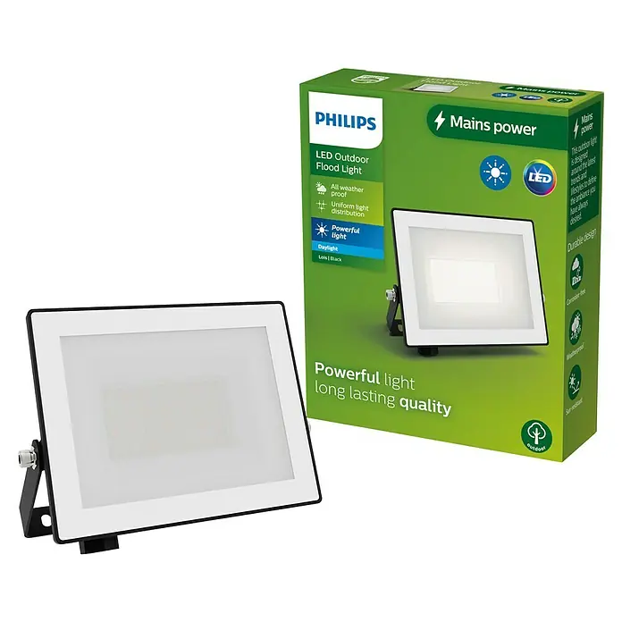 Philips Proyector LED Lois Flood - 20 W, Negro, L x An x Al: 2 x 13 x 11 cm, Blanco frío - Foco LED exterior Philips, duradero y resistente a la intemperie. Ideal para iluminación exterior, con calidad duradera y resistencia al sol.