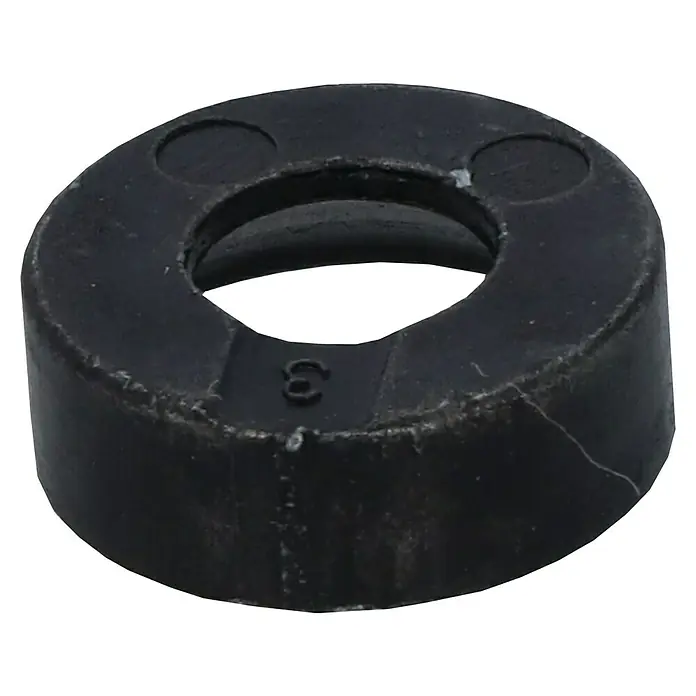 Suki Roseta - Diámetro: 13 mm, Acero, Marrón - Primer plano de una arandela negra con el número "3", perfecta para fontanería y aplicaciones de sellado.
