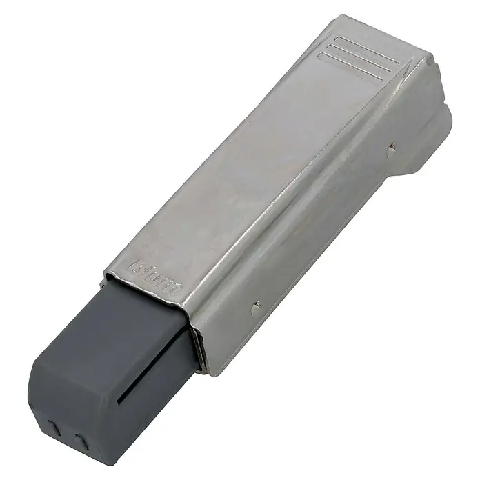 Suki Amortiguador de puerta para muebles Blumotion - Altura: 35 mm - Herraje de mueble Blum de color plateado con parte de plástico gris para el cierre suave de cajones y armarios.