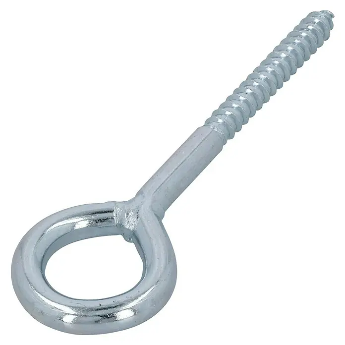 Gerüstöse - Ø x L: 7,8 x 80 mm, Verzinkt, Stahl - Nahaufnahme eines verzinkten Ringschraubhaken mit Schraubgewinde auf schwarzem Hintergrund.