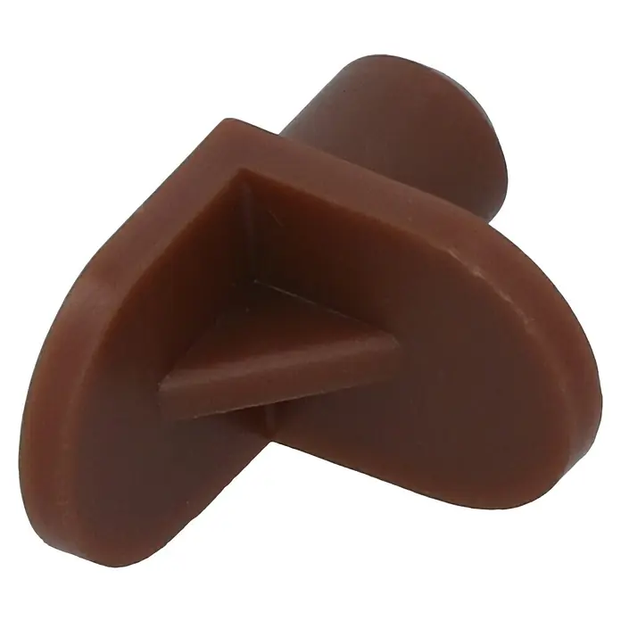 Suki Soporte para estantes - Marrón, Plástico, Diámetro: 6 mm - Un primer plano de un protector de esquina marrón, ideal para proteger los bordes de los muebles de daños y mejorar la seguridad.