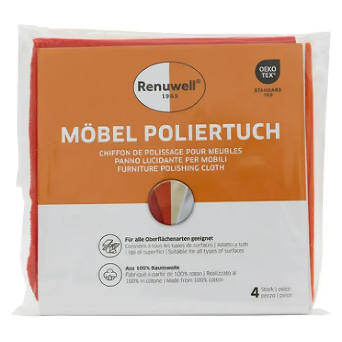 Renuwell Poliertuch für Möbel - 4 Stk. - Möbel Poliertuch von Renuwell, ideal für alle Oberflächen. Aus 100% Baumwolle für streifenfreie Sauberkeit.