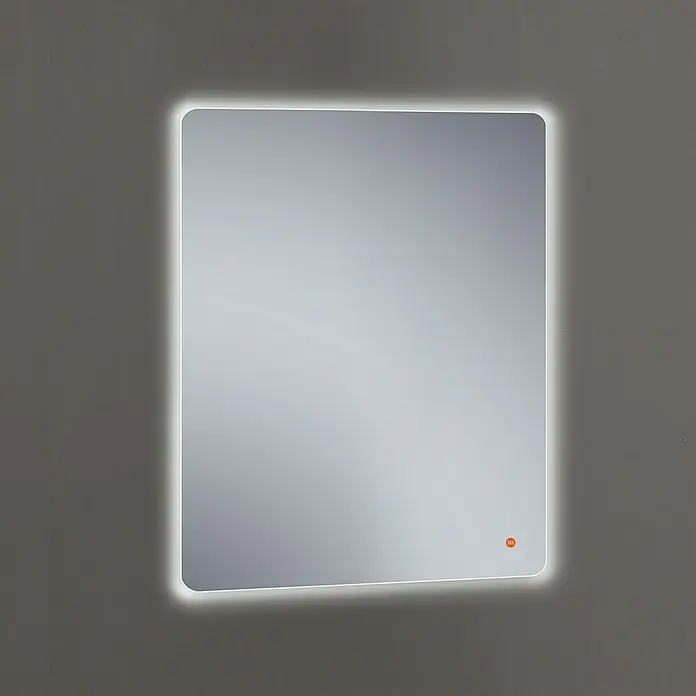 Camargue Espejo con luz Rómulo - An x Al: 60 x 80 cm - Espejo rectangular iluminado montado en una pared gris.