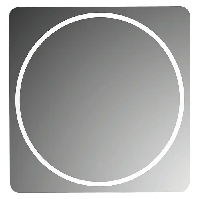 Camargue Espejo con luz Lanx - An x Al: 60 x 60 cm - Espejo cuadrado con esquinas redondeadas e iluminación LED circular. Ideal para baños modernos o vestidores.