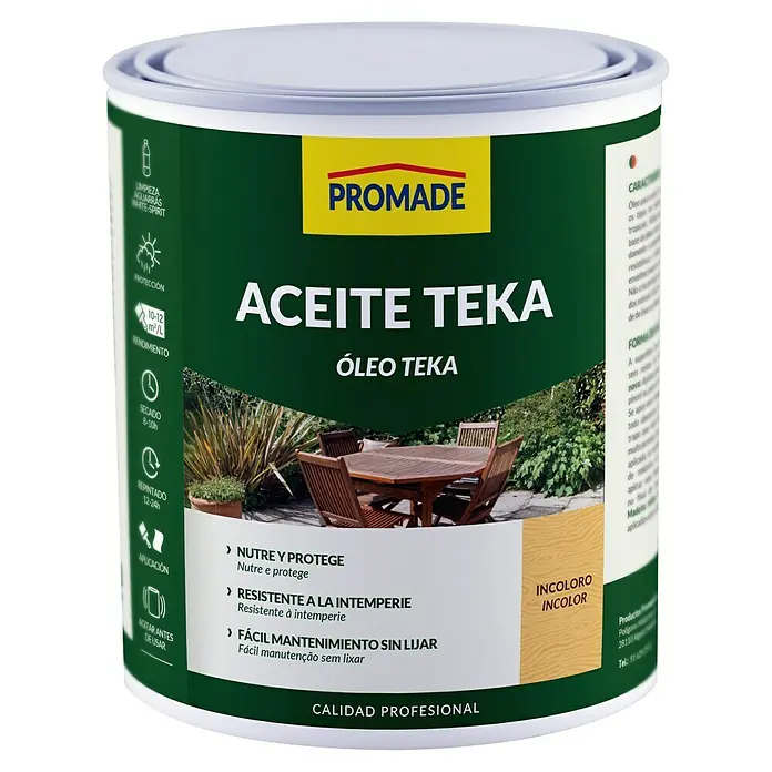 Promade Aceite para teca - 375 ml, Incoloro - Bote de aceite de teca incoloro de Promade. El aceite nutre, protege y es resistente a la intemperie con poco mantenimiento.