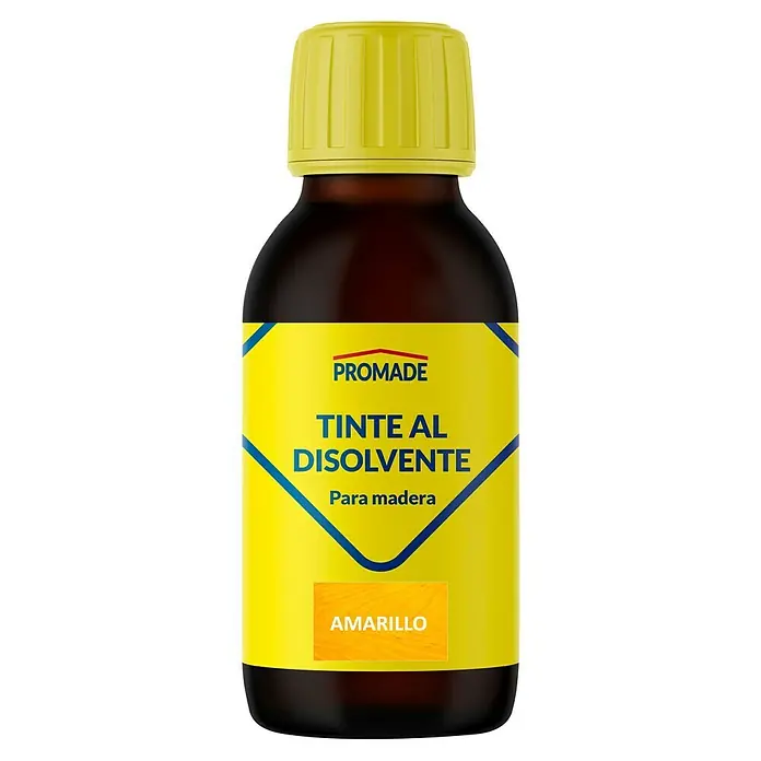 Promade Tinte para madera al disolvente - Amarillo, 125 ml - Un frasco de "Promade Tinte al Disolvente Amarillo" tinte para madera de color amarillo. Ideal para teñir superficies de madera para obtener un tono amarillo cálido.