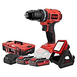Stayer Set taladro atornillador percutor de batería PBL50 y foco LED FL 18V (18 V, 2 baterías, 2 Ah, 50 Nm, 6 pzs.)