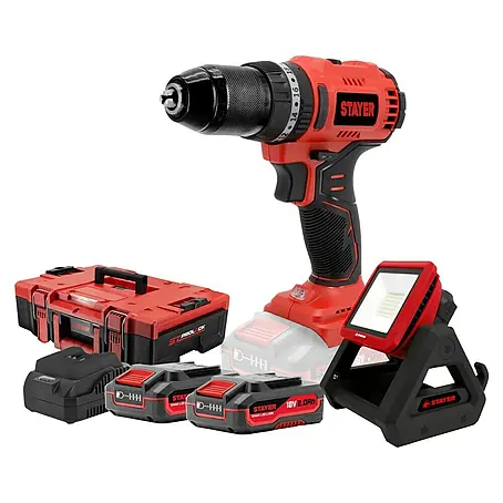 Stayer  Set taladro atornillador percutor de batería PBL50 y foco LED FL 18V