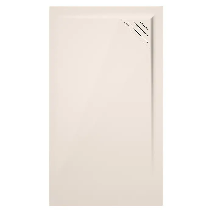 Duplach Plato de ducha Mío - L x An: 110 x 90 cm, Material compuesto, Crema, Rejilla a la izquierda - Plato de ducha rectangular de perfil bajo en color claro, con zona de desagüe triangular con ranuras alargadas para un aspecto moderno.