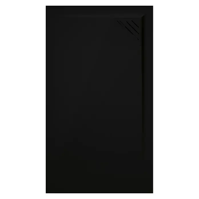 Duplach Plato de ducha Mío - L x An: 100 x 70 cm, Material compuesto, Negro, Rejilla a la derecha - Plato de ducha negro con un diseño moderno y líneas diagonales en la zona de la esquina. Ideal para un baño elegante.