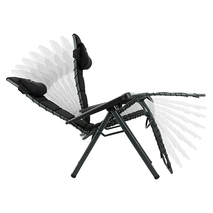 Crespo Sillón relax Air Deluxe II - L x An x Al: 78 x 71 x 119 cm, Negro - Silla reclinable negra ajustable. La silla se muestra en diferentes posiciones para destacar su flexibilidad. Cómoda para uso exterior y jardín.
