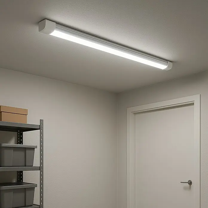 Lámpara fluorescente LED Basic - Color de luz: Blanco neutro, IP20, 10 W - Lámpara de techo: Moderna lámpara de techo LED para garaje o sótano que proporciona una luz blanca neutra y brillante para una iluminación óptima.