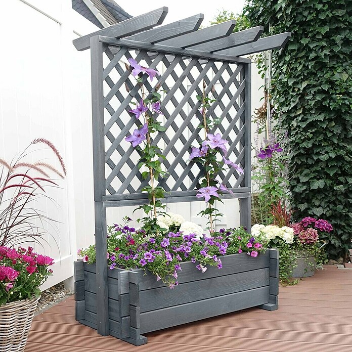 Promadino Pflanzkasten mit Pergola (Außenmaß (L x B x H): 140 x 64,5 x 102 cm, Holz, Grau) | BAUHAUS