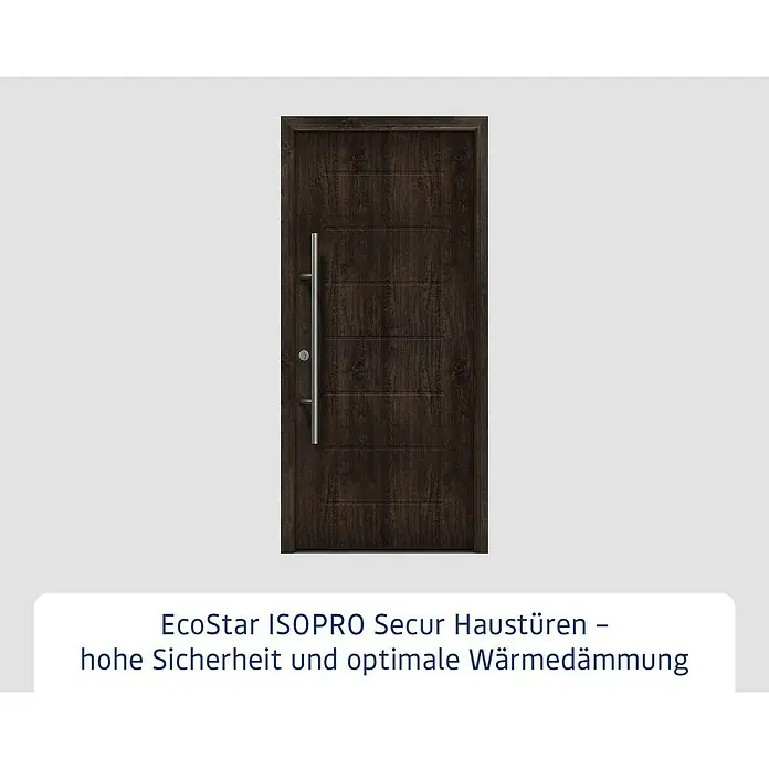 Hörmann EcoStar Haustür ISOPRO Secur IPS 015 - 110 x 210 cm, DIN Anschlag: Links, Night Oak - Braune EcoStar ISOPRO Secur Haustür mit geradlinigem Design und modernem Türgriff für hohe Sicherheit und Wärmedämmung.