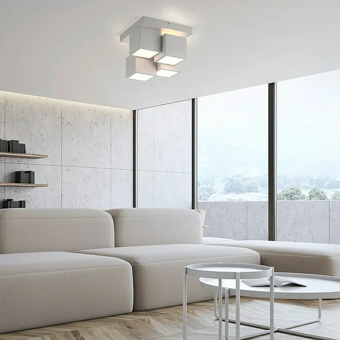 Just Light LED-Deckenleuchte Tetris - 19 W, L x B x H: 30 x 30 x 25 cm, Weiß, Warmweiß - Moderne Deckenleuchte mit vier weißen Würfeln für ein stilvolles Ambiente im Wohnbereich. Elegantes Design für eine moderne Raumgestaltung.