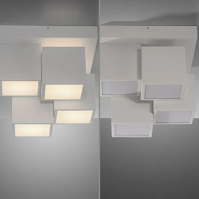 Just Light LED-Deckenleuchte Tetris - 19 W, L x B x H: 30 x 30 x 25 cm, Weiß, Warmweiß - Weiße modulare LED-Deckenleuchte mit mehreren Würfeln, die ein modernes und helles Design für Innenräume bietet.