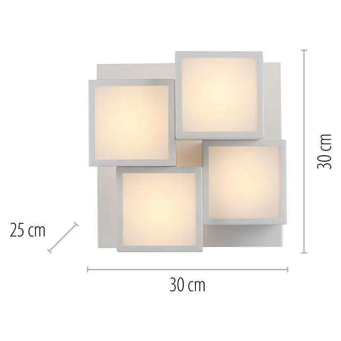 Just Light LED-Deckenleuchte Tetris - 19 W, L x B x H: 30 x 30 x 25 cm, Weiß, Warmweiß - Moderne weiße LED-Decken-/Wandleuchte mit vier quadratischen Leuchtpaneelen, die warmes Licht abstrahlen.