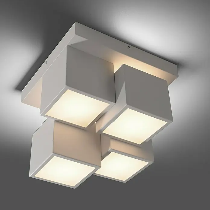 Just Light LED-Deckenleuchte Tetris - 19 W, L x B x H: 30 x 30 x 25 cm, Weiß, Warmweiß - Moderne Deckenleuchte mit vier quadratischen, weißen Lampenschirmen, die ein warmes Licht abstrahlen. Stilvolles Design für Wohn- und Geschäftsräume.