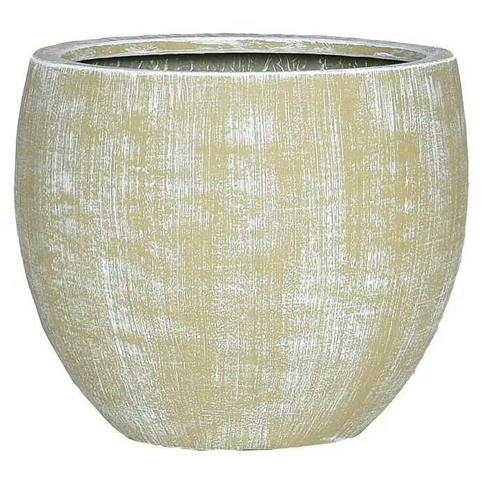Pflanztopf Brescia - Außenmaß (Ø x H): 34 x 29 cm, Almond - Moderner, ovaler Pflanztopf in Beige mit einem Vintage-Effekt. Ideal für Pflanzen und zur Dekoration von Innen- und Außenbereichen.