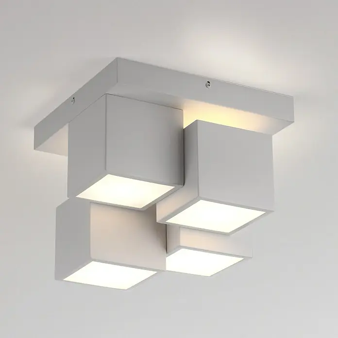 Just Light LED-Deckenleuchte Tetris - 19 W, L x B x H: 30 x 30 x 25 cm, Weiß, Warmweiß - Moderne Deckenleuchte mit vier weißen Würfeln. Die Lampe sorgt für eine helle und stilvolle Beleuchtung in jedem Raum.