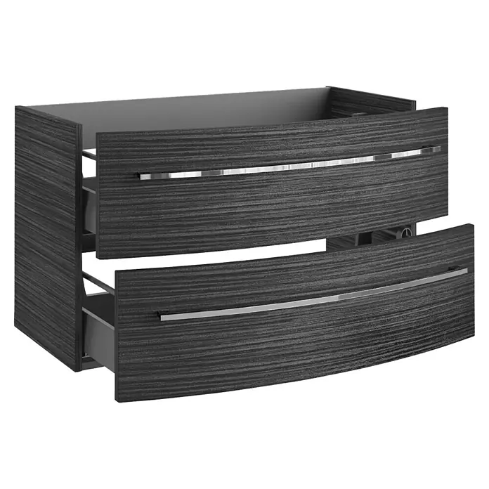 Camargue Badmöbel-Set - Dark Oak, Matt, 90 cm, 4 -tlg., 15,84 W - Moderner Badezimmerschrank mit zwei Schubladen und eleganten Griffen. Der Waschtischunterschrank bietet praktischen Stauraum.