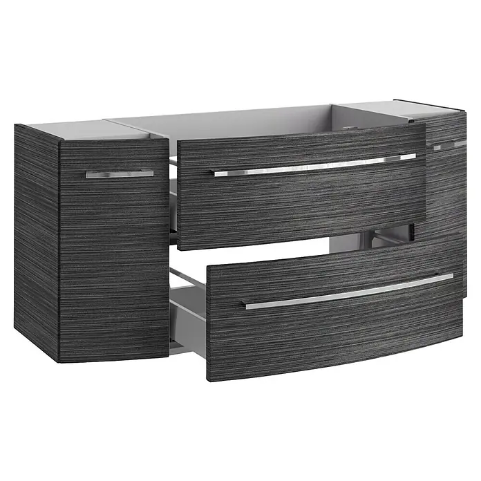 Camargue Badmöbel-Set - Dark Oak, Matt, 120 cm, 3 -tlg., 21,6 W - Stilvoller Waschtischunterschrank mit Schubladen in Grau. Das moderne Design bietet praktischen Stauraum im Badezimmer.