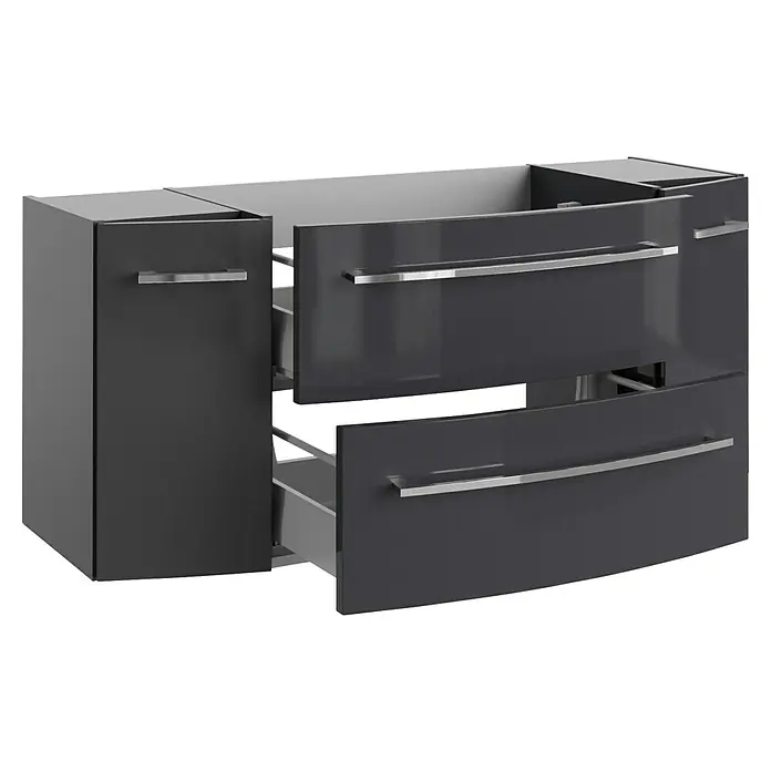Camargue Badmöbel-Set - Grafit, Glänzend, 120 cm, 4 -tlg., 17 W - Grauer Unterschrank mit Schubladen und Griffen. Der moderne Unterschrank bietet praktischen Stauraum in Küche oder Bad.