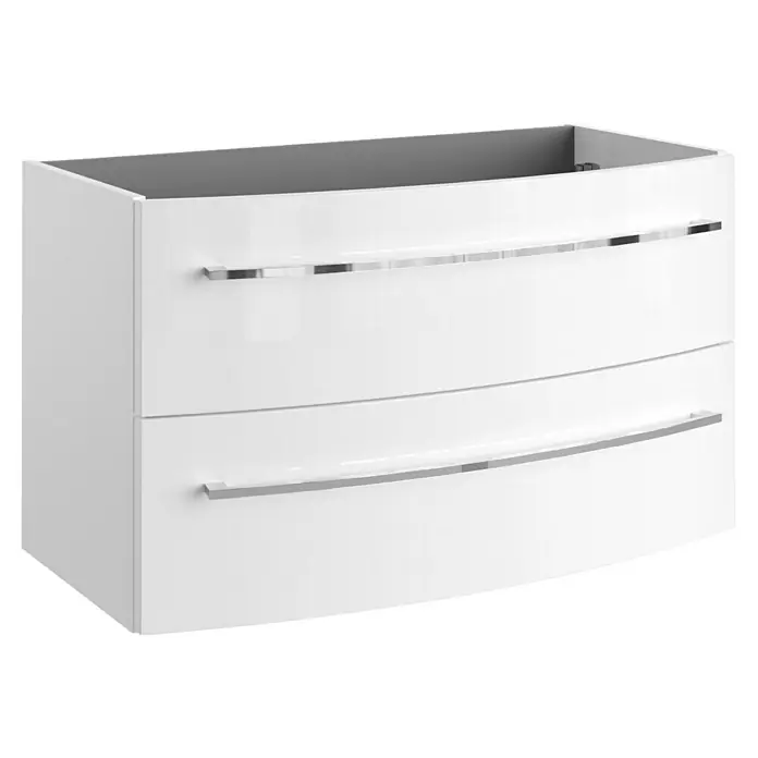 Camargue Badmöbel-Set - Weiß, Glänzend, 90 cm, 3 -tlg., 20,16 W - Weißer Waschtischunterschrank mit zwei Schubladen und eleganten Griffen für ein modernes Badezimmerdesign.