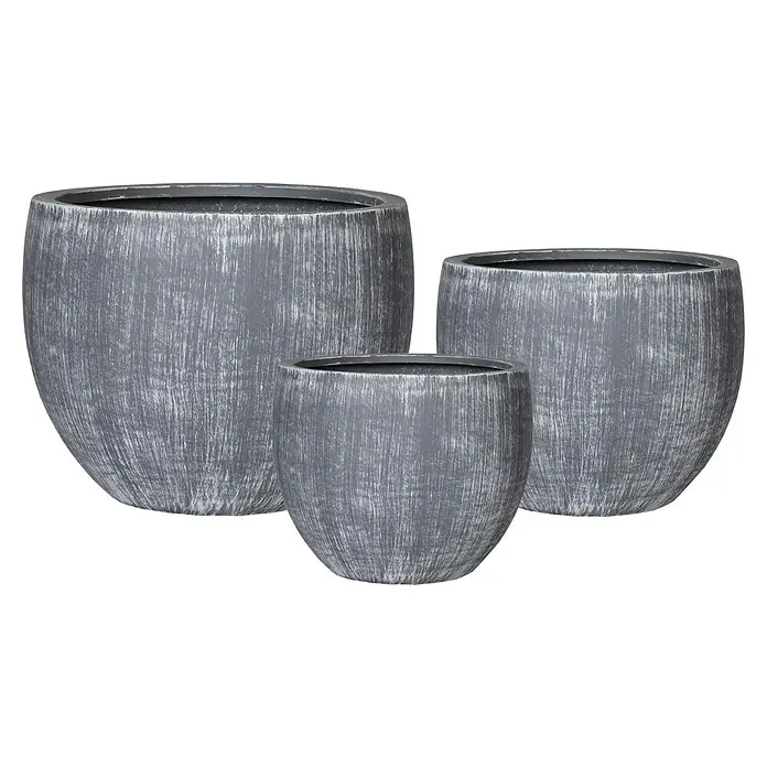 Pflanztopf Brescia - Außenmaß (Ø x H): 44 x 36 cm, Grau - Set aus drei Pflanzgefäßen in Grau mit dekorativer Textur. Geeignet für Innen- und Außenbereich und eine moderne Gartengestaltung.