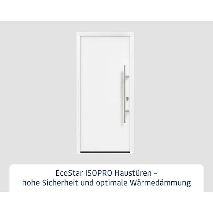 Hörmann EcoStar Haustür ISOPRO IP 010 - 110 x 210 cm, DIN Anschlag: Rechts, Verkehrsweiß - EcoStar ISOPRO Haustür: weiße Tür mit senkrechtem Griff für hohe Sicherheit und Wärmedämmung.
