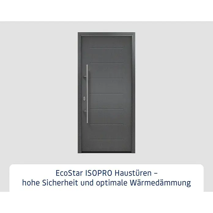 Hörmann EcoStar Haustür ISOPRO IP 015 - 110 x 210 cm, DIN Anschlag: Links, CH 703 Anthrazit Metallic - EcoStar ISOPRO Haustür: Elegante, graue Haustür mit horizontalen Linien und einem schlanken, silbernen Griff für hohe Sicherheit und Wärmedämmung.