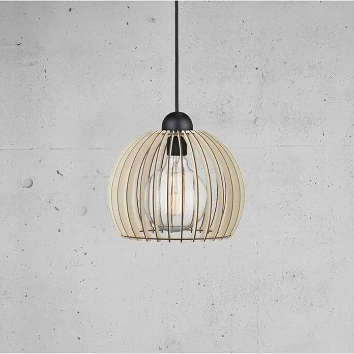 Nordlux Lámpara colgante redonda Chino - 60 W, Ø x Al: 25 x 250 cm, Natural, E27 - La moderna lámpara colgante con pantallas de madera y bombilla Edison proporciona una iluminación elegante para cualquier habitación.