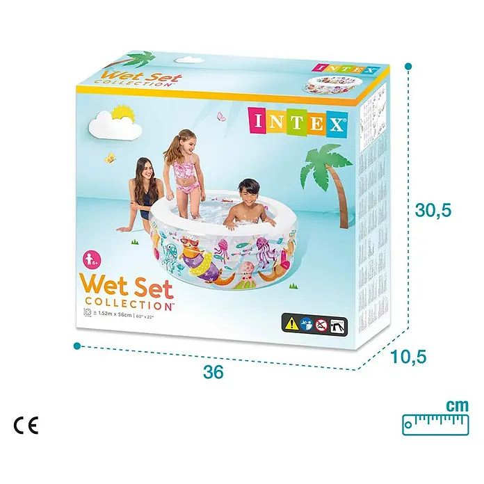 Intex Piscina hinchable Acuario - Ø x Al: 152 x 56 cm, 360 l, Multicolor - Embalaje del producto para una piscina infantil Intex que mide 36 x 30,5 x 10,5 cm, ideal para niños a partir de 6 años.