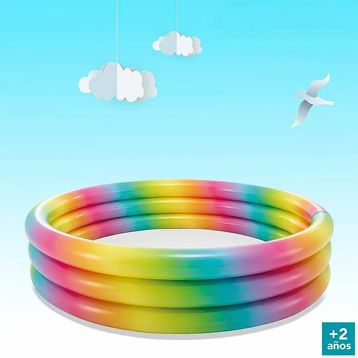 Intex Piscina hinchable 3 Aros - Ø x Al: 168 x 38 cm, 581 l, Multicolor - Una piscina inflable de tres niveles para niños +2 años, llena de color, ideal para la diversión acuática de verano en el jardín.
