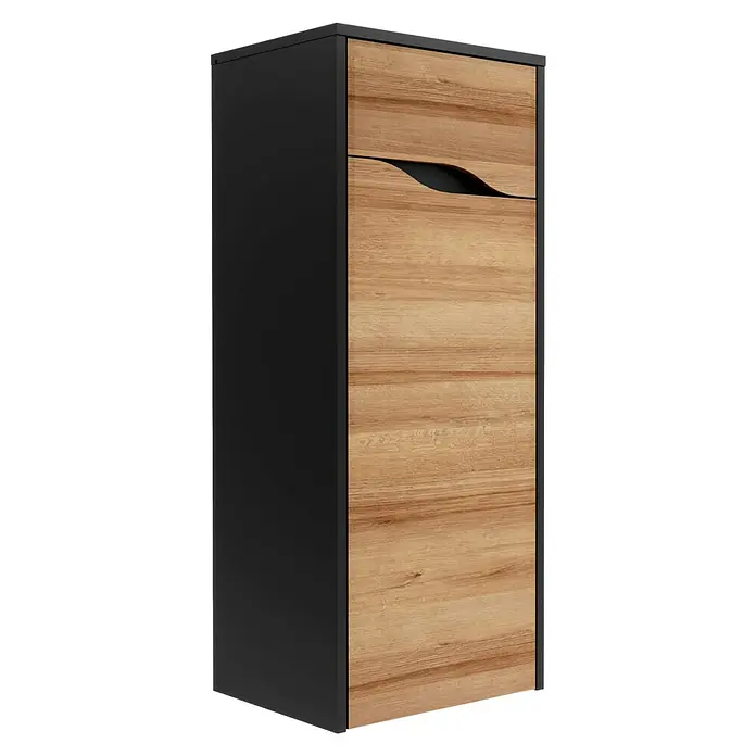 Camargue Curve Midischrank - B x T x H: 40,2 x 32,7 x 98,4 cm, Berg Eiche/Schwarz, DIN Anschlag: Rechts - Stilvoller Hochschrank in Schwarz und Holzoptik mit integriertem Griff. Perfekt für moderne Badezimmer und Wohnräume zur Aufbewahrung.