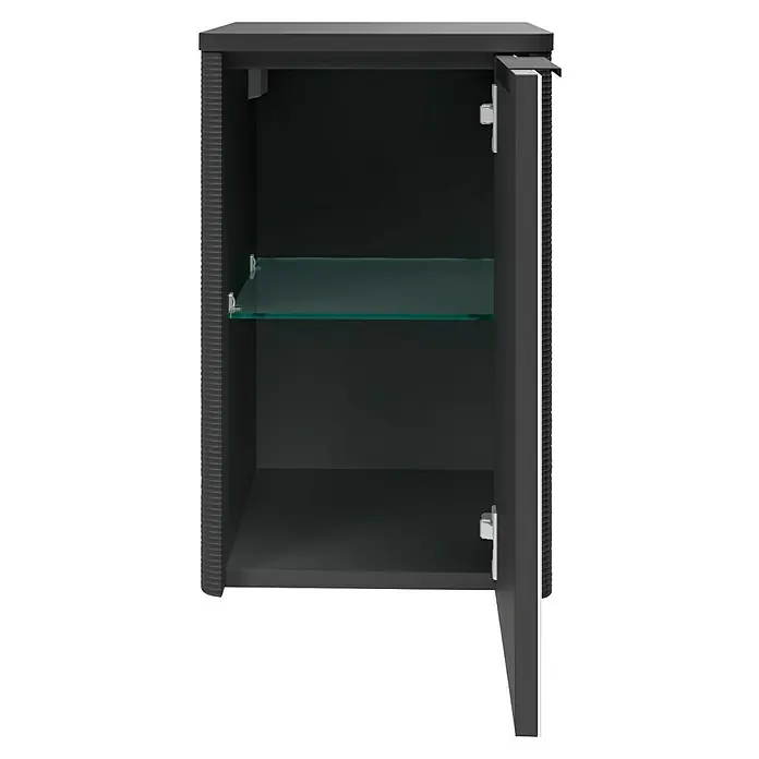 Camargue Marea Badmöbel-Set - Anthrazit/Weiß, Matt, DIN Anschlag: Rechts, 5 -tlg., Anzahl Spiegeltüren: 2 Stk. - Ein moderner, offener Badezimmerschrank in Anthrazit mit einer Glasablage, der stilvollen Stauraum bietet. Perfekt für jedes Badezimmer.