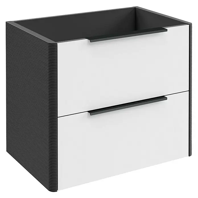 Camargue Marea Badmöbel-Set - Anthrazit/Weiß, Matt, 3 -tlg., DIN Anschlag: Links, Anzahl Spiegeltüren: 1 Stk. - Moderner Waschbeckenunterschrank mit zwei Schubladen in Weiß und Anthrazit für ein stilvolles Badezimmerambiente.