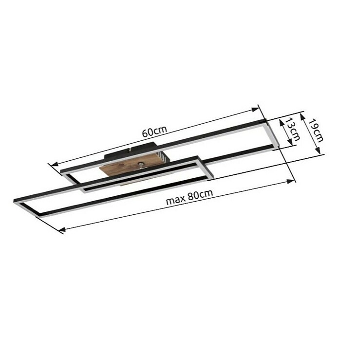 Globo LED stropna svjetiljka Dakari  (30 W, D x Š x V: 800 x 600 x 80 mm, Crna, smeđa, Topla bijela) | BAUHAUS