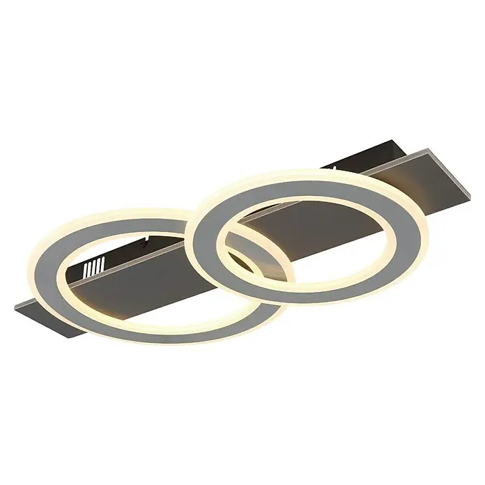 Globo LED-Deckenleuchte Jayden - 40 W, L x B x H: 630 x 350 x 70 mm, Warmweiß - Moderne LED-Deckenleuchte mit kreisförmigem Design. Die Lampe verfügt über eine graue Umrandung und integrierte LED-Beleuchtung für eine stilvolle Atmosphäre.