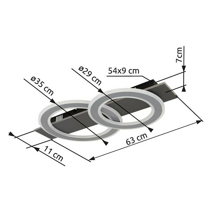 Globo LED stropna svjetiljka Jayden  (40 W, D x Š x V: 630 x 350 x 70 mm, Antracit, Topla bijela) | BAUHAUS