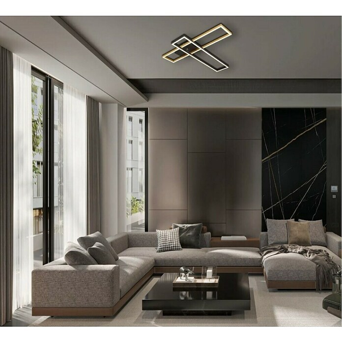 Globo LED stropna svjetiljka Dakari  (30 W, D x Š x V: 800 x 600 x 75 mm, Crna, Topla bijela) | BAUHAUS
