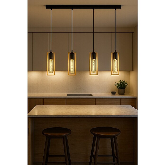 Eglo Lámpara colgante (160 W, L x An x Al: 116 x 5,5 x 110 cm, Negro/Marrón, E27, Número de bombillas: 4 ud.) | BAUHAUS