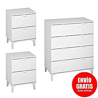 Meka Block Cómoda K-914 con mesitas de noche K-913 (Blanco poro, 3 pzs.)
