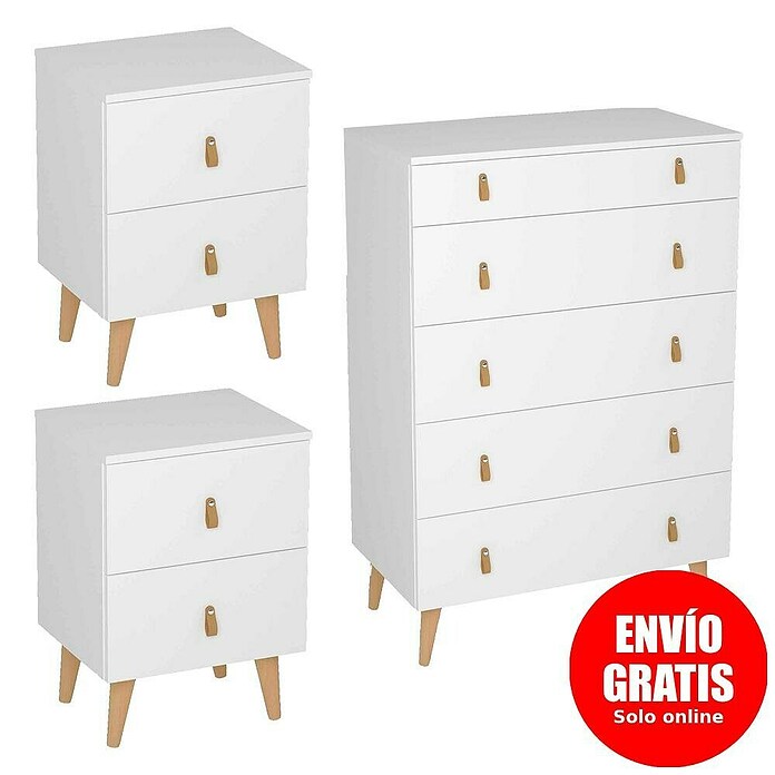 Meka Block Cómoda K-691 con mesitas de noche K-689 (Blanco poro, 3 pzs.) | BAUHAUS